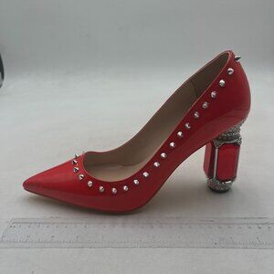 FSJ Red Bridal Pointed Toe High Heel Crystal Pumps Slip on Wedding Rivets Shoes